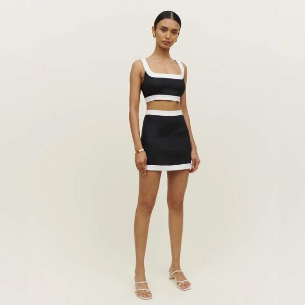 NWT Reformation Robbie Linen Two Piece  Matching Set in Black & White - size 4 - Picture 2 of 10